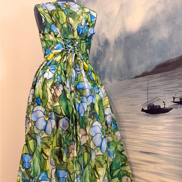 Maxi Linen Stained Glass Floral Pattern Elegant Dress - Picture 5 of 6